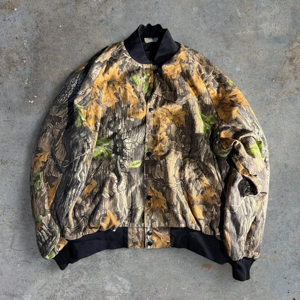 Vintage Mossy Oak Style USA Realtree Camo Bomber Jacket Men's XL